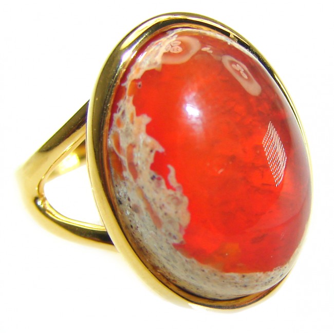 Bonfire Night best quality Mexican Opal 14K Rose Gold over .925 Sterling Silver handmade ring 7