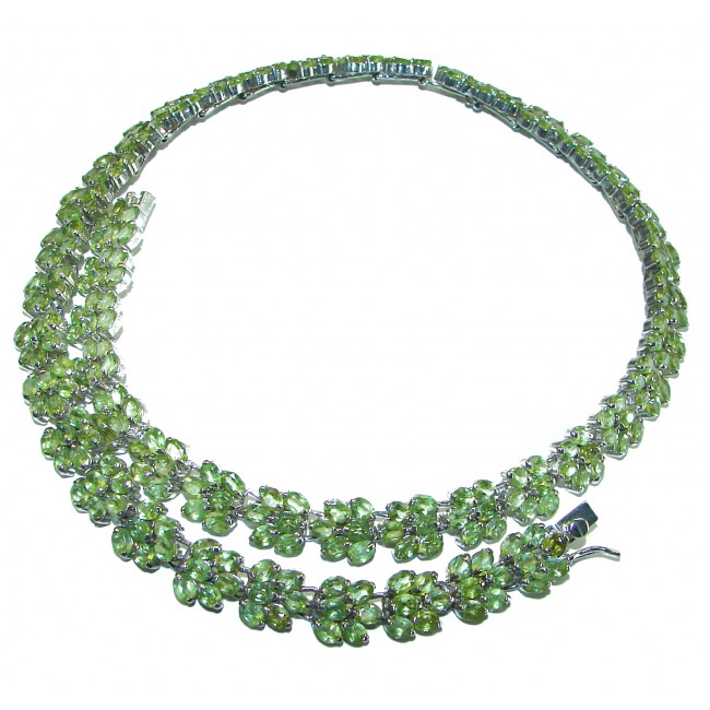 Beatrice Authentic Peridot .925 Sterling Silver handcrafted large Statement necklace