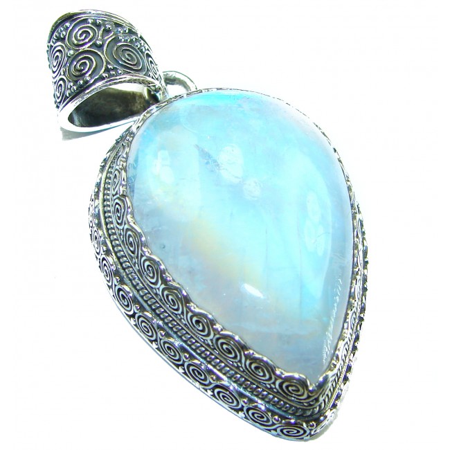 Large Genuine Rainbow Moonstone .925 Sterling Silver handcrafted pendant