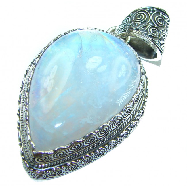 Large Genuine Rainbow Moonstone .925 Sterling Silver handcrafted pendant