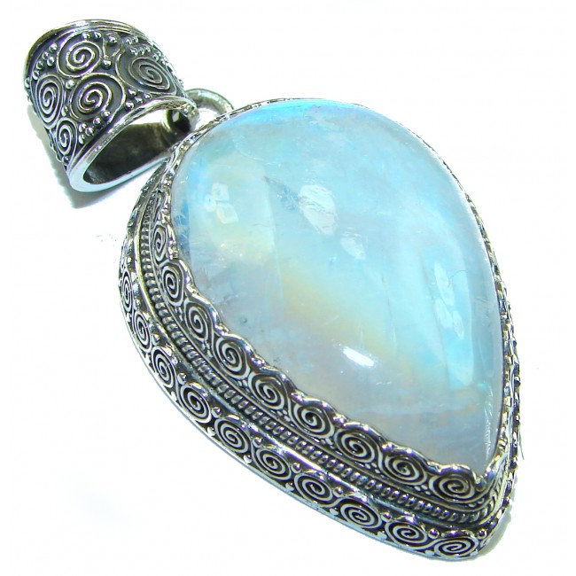 Large Genuine Rainbow Moonstone .925 Sterling Silver handcrafted pendant