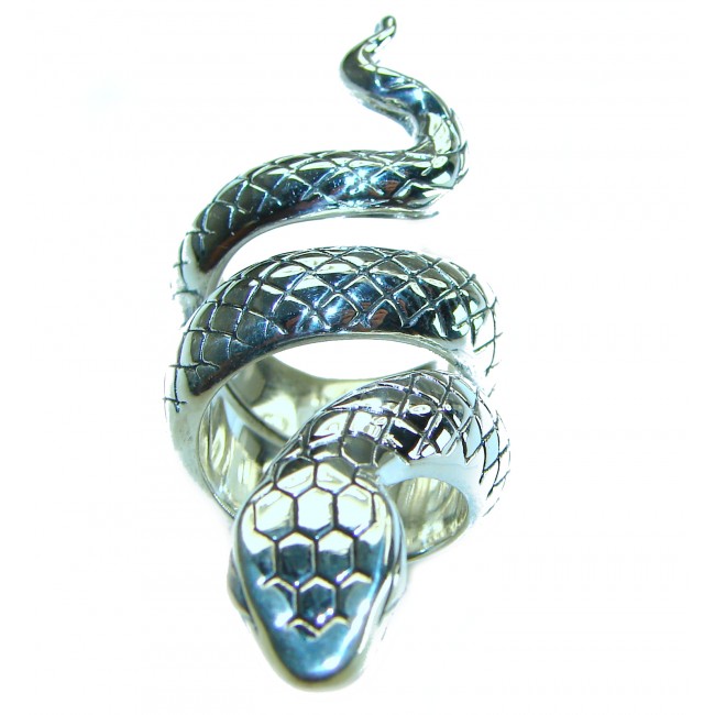 Large Boa Snake .925 Sterling Silver handcrafted Statement Ring size 6