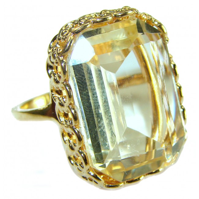 27.8 carat Genuine Lemon Quartz 14K Gold over .925 Sterling Silver handcrafted ring size 9 1/4