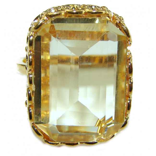 27.8 carat Genuine Lemon Quartz 14K Gold over .925 Sterling Silver handcrafted ring size 9 1/4