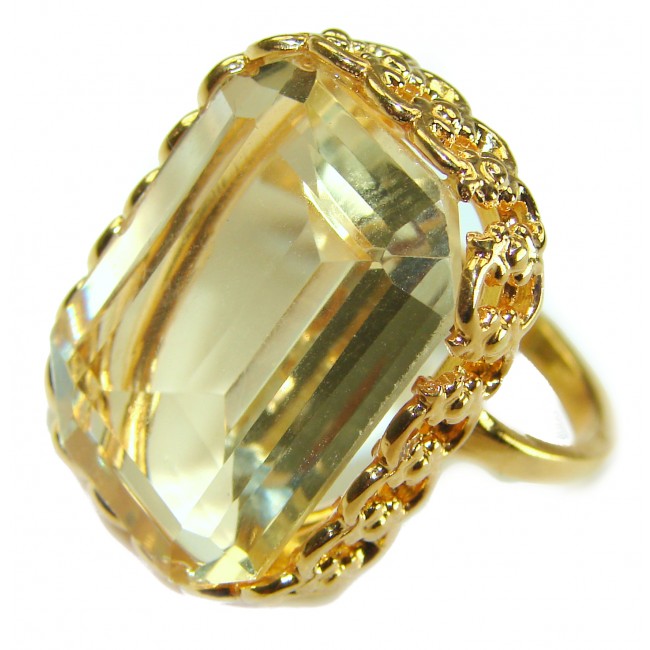 27.8 carat Genuine Lemon Quartz 14K Gold over .925 Sterling Silver handcrafted ring size 9 1/4