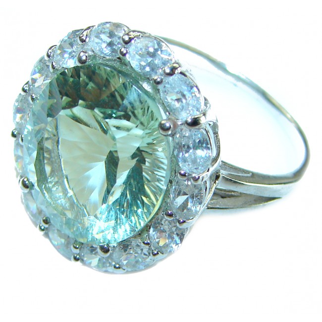 Natural 25carat Green Amethyst .925 Sterling Silver ring size 10