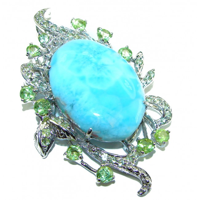 Caribbean Beauty genuine Blue Larimar .925 Sterling Silver handmade Pendant and Brooch