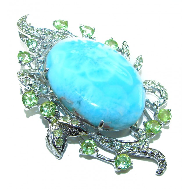 Caribbean Beauty genuine Blue Larimar .925 Sterling Silver handmade Pendant and Brooch