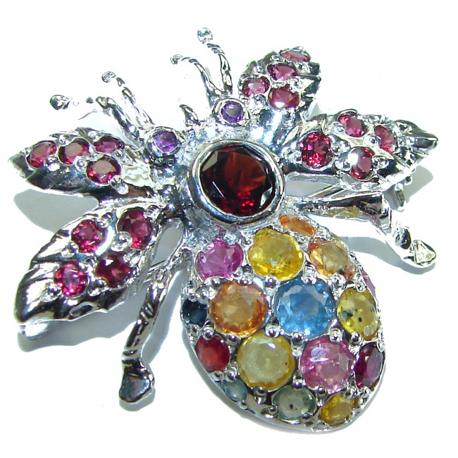 Precious Bee Genuine Sapphire .925 Sterling Silver Pendant Brooch