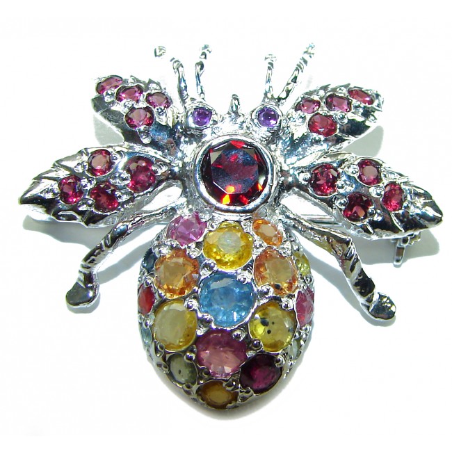 Precious Bee Genuine Sapphire .925 Sterling Silver Pendant Brooch