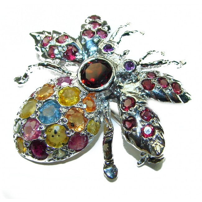 Precious Bee Genuine Sapphire .925 Sterling Silver Pendant Brooch