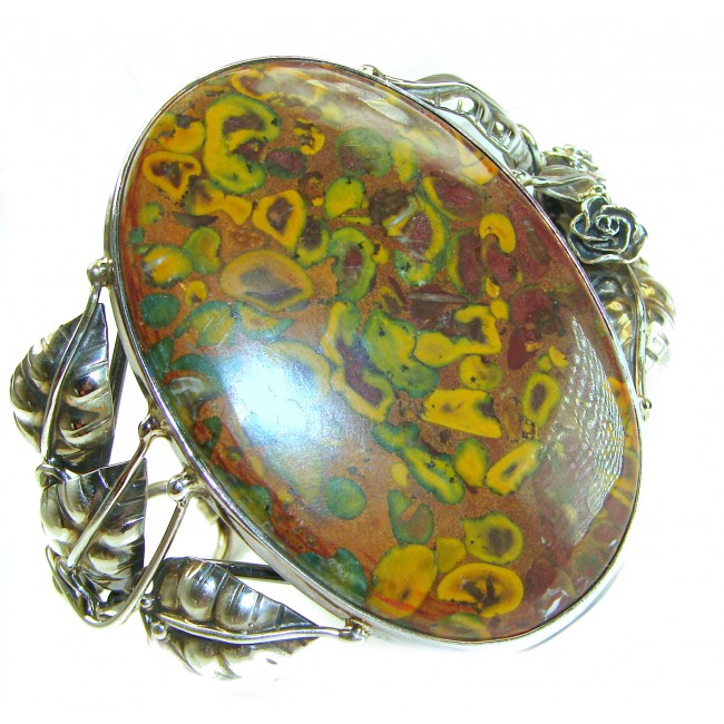 Best quality Large Rainforest Jasper .925 Sterling Silver handcrafted Statement Bracelet