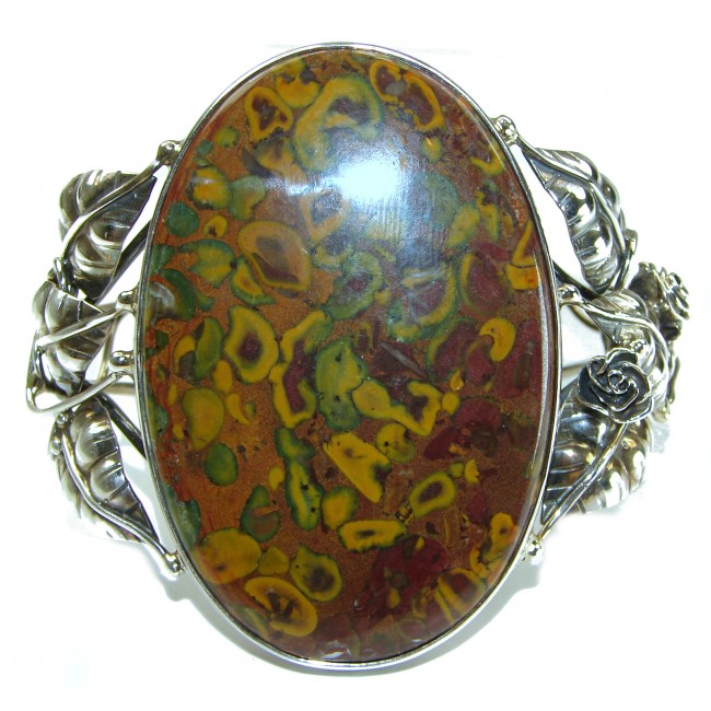 Best quality Large Rainforest Jasper .925 Sterling Silver handcrafted Statement Bracelet