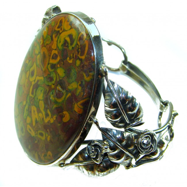 Best quality Large Rainforest Jasper .925 Sterling Silver handcrafted Statement Bracelet