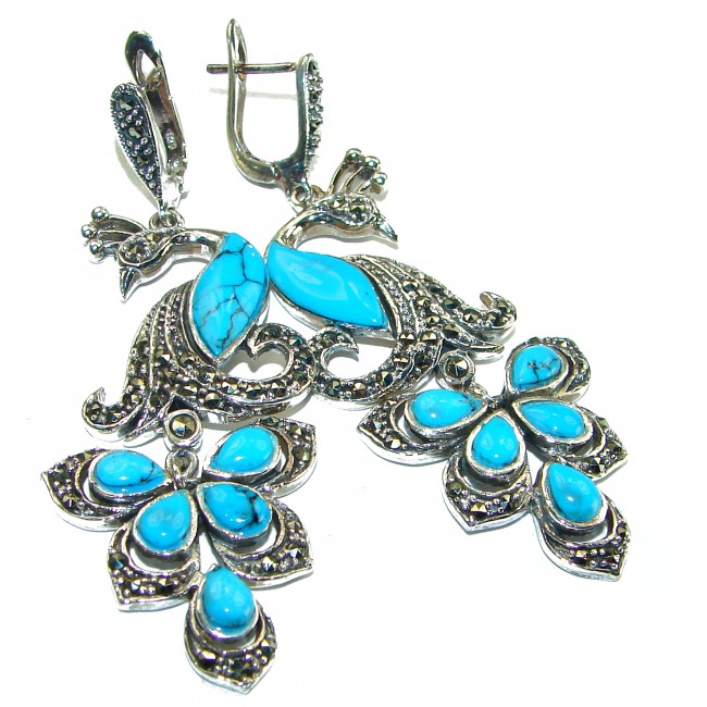 Great authentic inlay Turquoise .925 Sterling Silver handcrafted Earrings