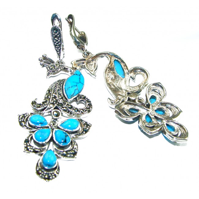 Great authentic inlay Turquoise .925 Sterling Silver handcrafted Earrings