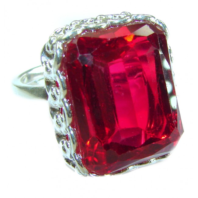 Red Brilliance 42.5 carat Red Topaz .925 Silver handcrafted Cocktail Ring s. 8 adjustable