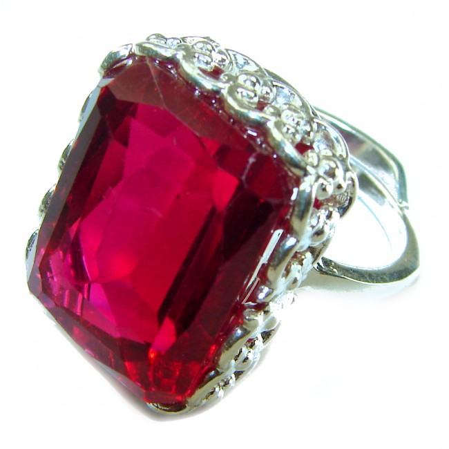 Red Brilliance 42.5 carat Red Topaz .925 Silver handcrafted Cocktail Ring s. 8 adjustable