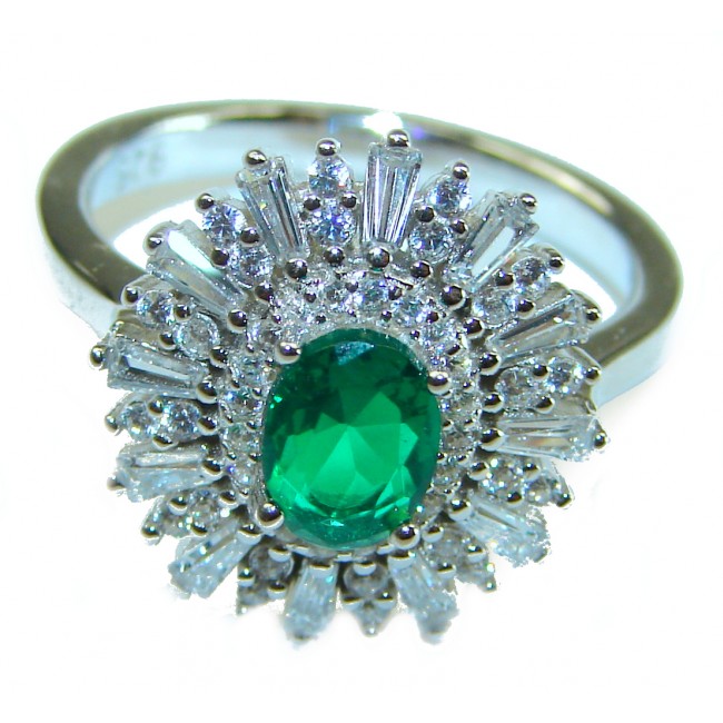 Fancy Emerald .925 Sterling Silver handmade Ring size 7