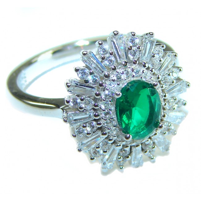 Fancy Emerald .925 Sterling Silver handmade Ring size 7