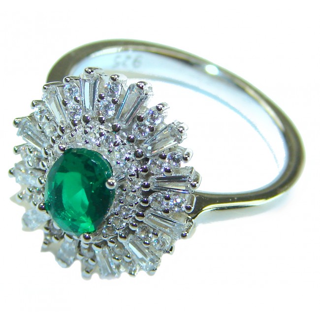 Fancy Emerald .925 Sterling Silver handmade Ring size 7