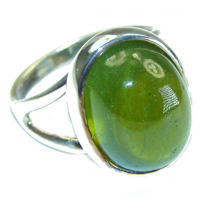 Authentic 17.2ct Green Tourmaline .925 Sterling Silver brilliantly handcrafted ring s. 8 1/4