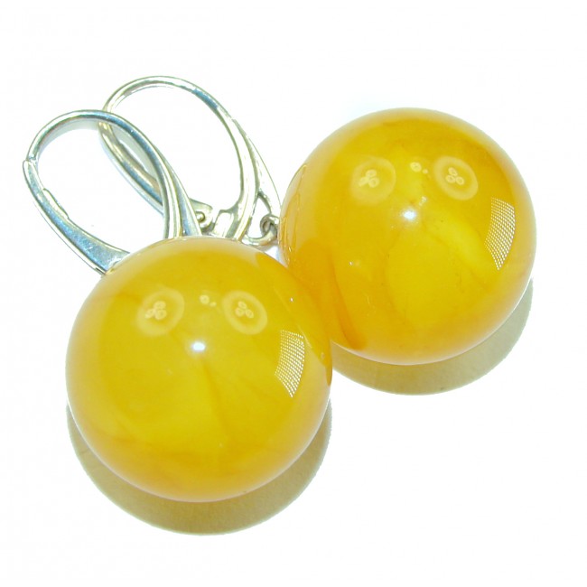 Perfect Sphere Butterscotch Baltic Polish Amber .925 Sterling Silver earrings