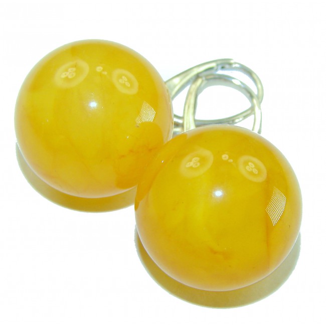 Perfect Sphere Butterscotch Baltic Polish Amber .925 Sterling Silver earrings