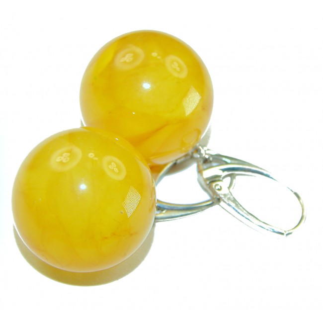 Perfect Sphere Butterscotch Baltic Polish Amber .925 Sterling Silver earrings