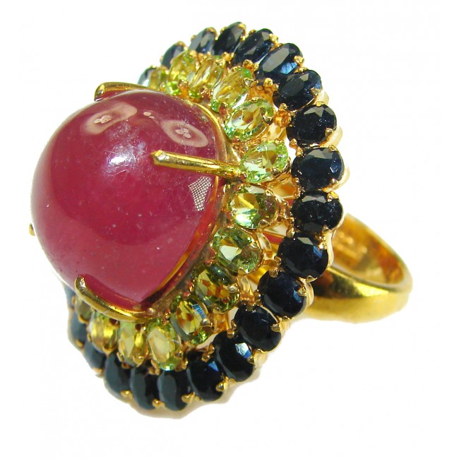 Mystery Red Ruby 14K Gold over .925 Sterling Silver handcrafted Ring size 6 1/2