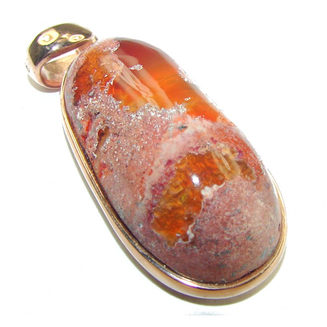 Natural Mexican Fire Opal 14K Gold over .925 Sterling Silver handmade Pendant