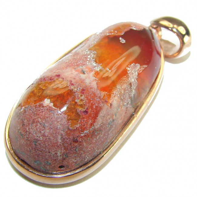 Natural Mexican Fire Opal 14K Gold over .925 Sterling Silver handmade Pendant