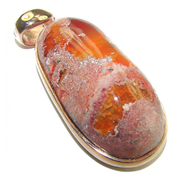 Natural Mexican Fire Opal 14K Gold over .925 Sterling Silver handmade Pendant