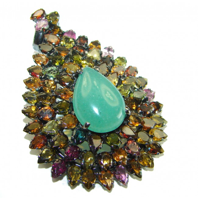 Power of Life Very Unique Green Jade Tourmaline .925 Sterling Silver handcrafted pendant brooch