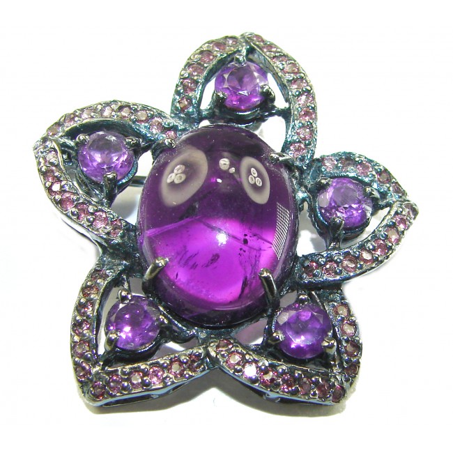 Vintage Design Amethyst black rhodium over .925 Sterling Silver handcrafted Pendant & Brooch