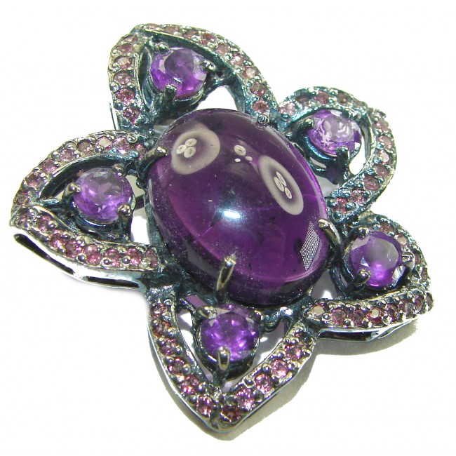 Vintage Design Amethyst black rhodium over .925 Sterling Silver handcrafted Pendant & Brooch