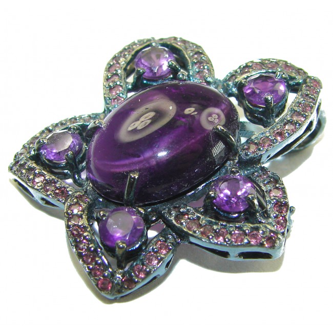 Vintage Design Amethyst black rhodium over .925 Sterling Silver handcrafted Pendant & Brooch