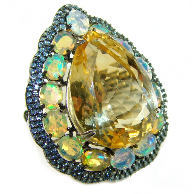 Stunning 32.5carat Citrine Ethiopian Opal .925 Sterling Silver handcrafted ring size 8