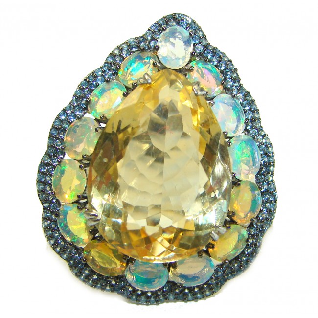 Stunning 32.5carat Citrine Ethiopian Opal .925 Sterling Silver handcrafted ring size 8