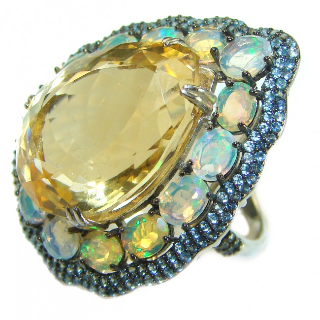 Stunning 32.5carat Citrine Ethiopian Opal .925 Sterling Silver handcrafted ring size 8