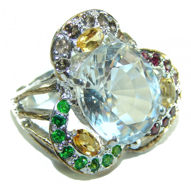 19.5 carat White Topaz .925 Sterling Silver handcrafted Large ring size 6