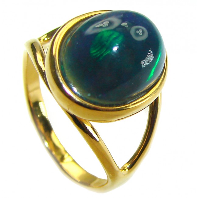 A Milky Way Genuine 7.9 carat Black Opal 18K Gold over .925 Sterling Silver handmade Ring size 7 1/2