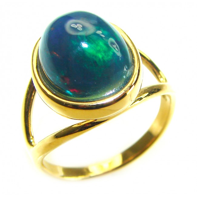 A Milky Way Genuine 7.9 carat Black Opal 18K Gold over .925 Sterling Silver handmade Ring size 7 1/2