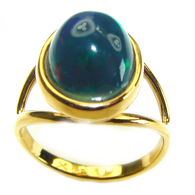 A Milky Way Genuine 7.9 carat Black Opal 18K Gold over .925 Sterling Silver handmade Ring size 7 1/2