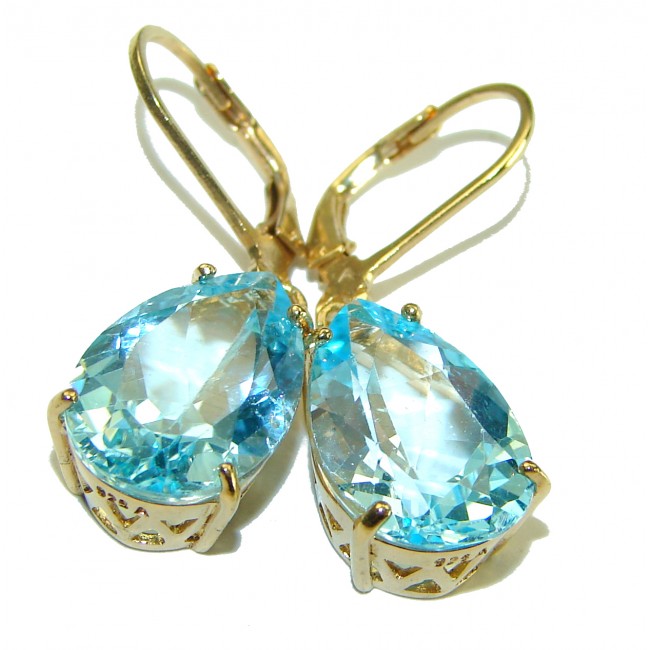 Endless Ocean natural Swiss Blue Topaz 18K Gold over .925 Sterling Silver handcrafted earrings