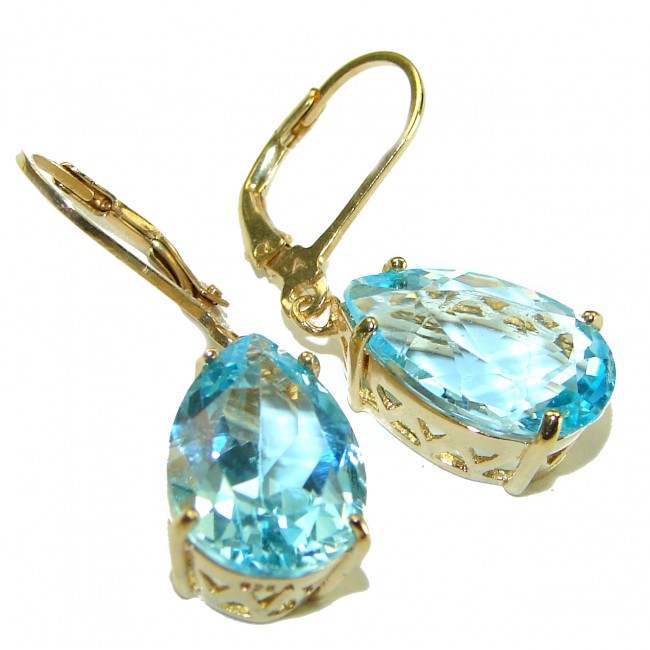 Endless Ocean natural Swiss Blue Topaz 18K Gold over .925 Sterling Silver handcrafted earrings