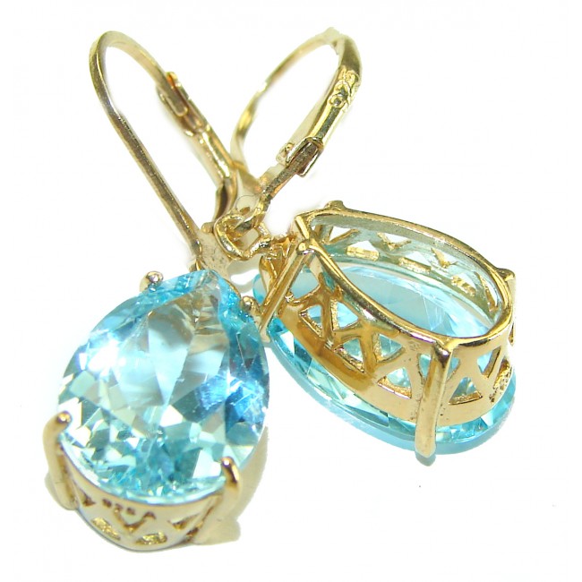 Endless Ocean natural Swiss Blue Topaz 18K Gold over .925 Sterling Silver handcrafted earrings