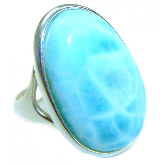 Precious Blue Larimar .925 Sterling Silver handmade ring size 7