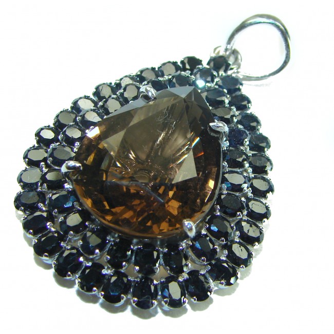 Luxurious Fancy Smoky Topaz Sapphire .925 Sterling Silver handmade Pendant