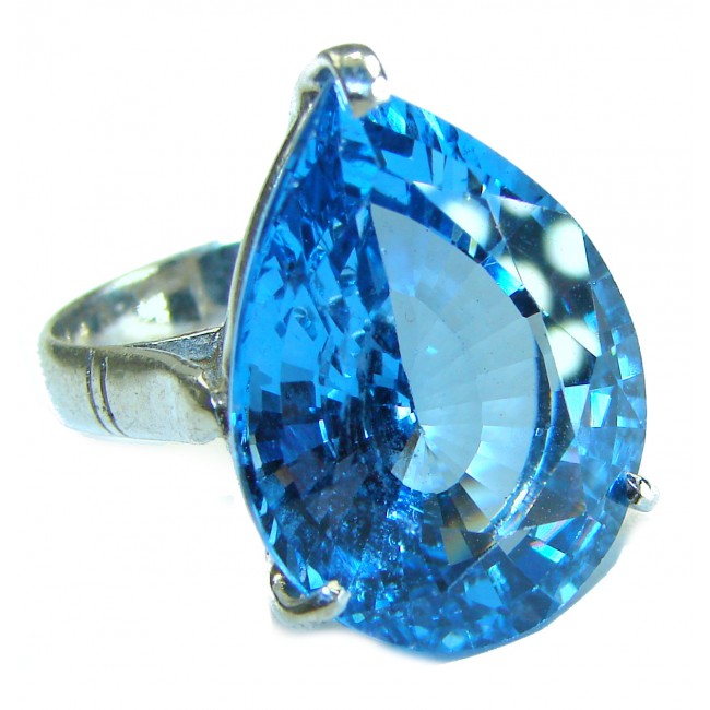 37. 9 carat Pear cut Swiss Blue Topaz .925 Sterling Silver handmade Ring size 8